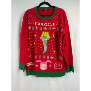 A Christmas Story Leg Lamp Pink Bunny Fragile Red Ugly Christmas Sweater Mens 2X